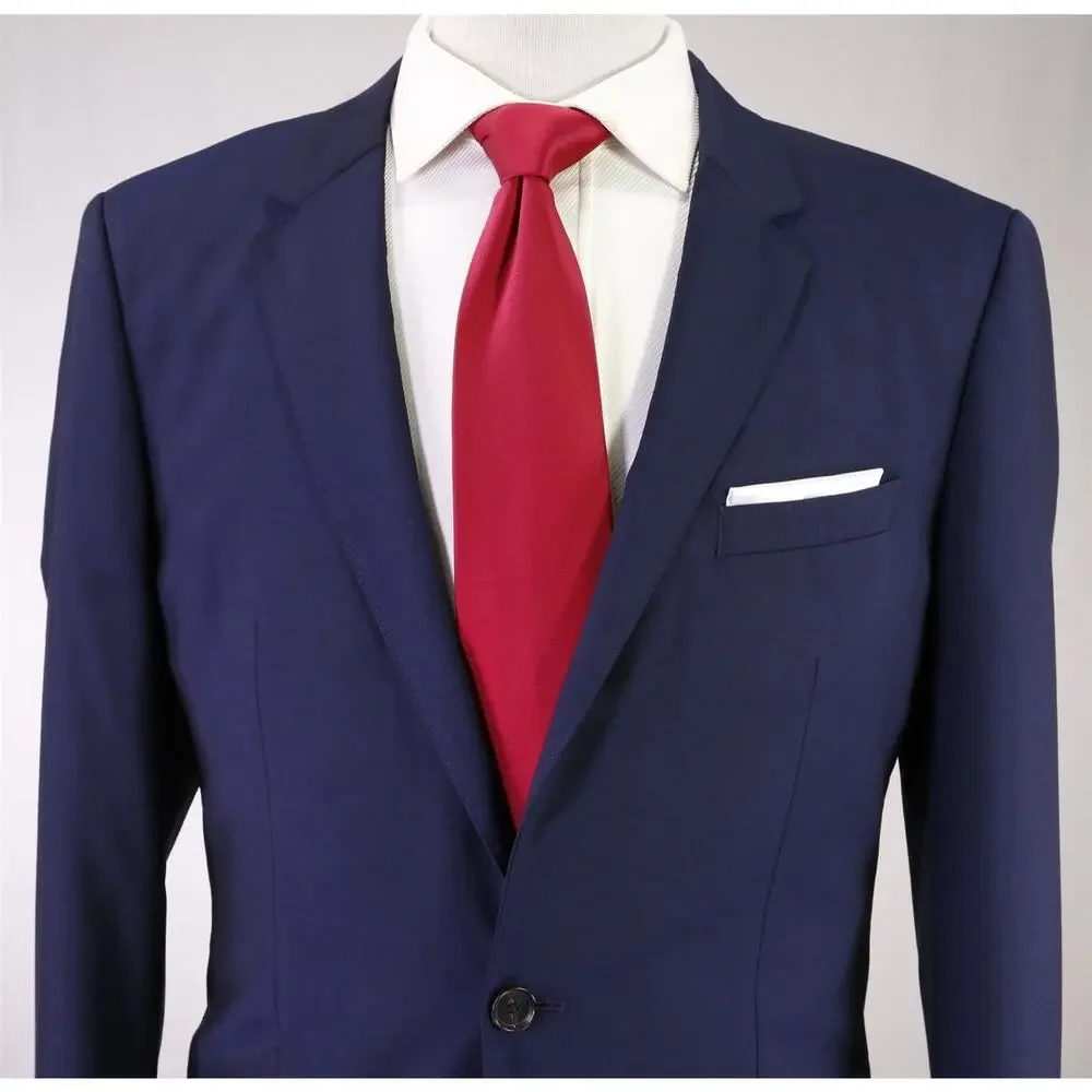 Hugo Boss Huge/Genius Dark Royal Blue Iridescent 2-Btn 110's Wool Suit 40L